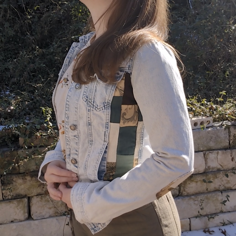 Patchwork Denim Jacket. Small. Upcycled Handmade. - Picture 10 of 10